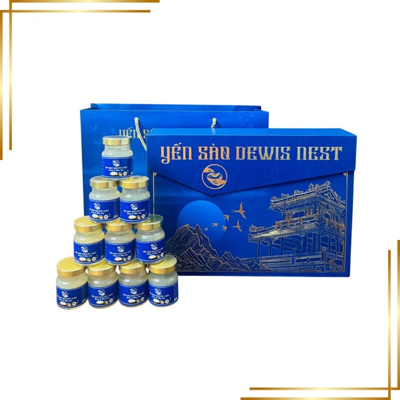 Hộp Quà Yến Sào Cao Cấp 10 Hũ Yến Chưng Sẵn Nguyên Chất Mix Vị Dewis Nest