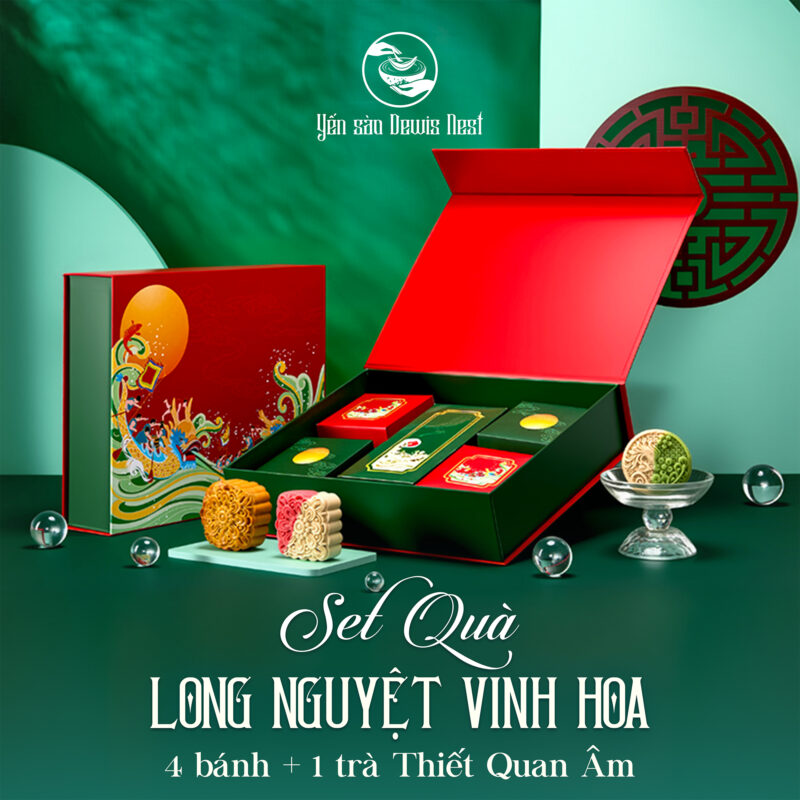 Hộp Quà Trung Thu Long Nguyệt Vinh Hoa – 4 Bánh -1 Trà Thiết Quan Âm